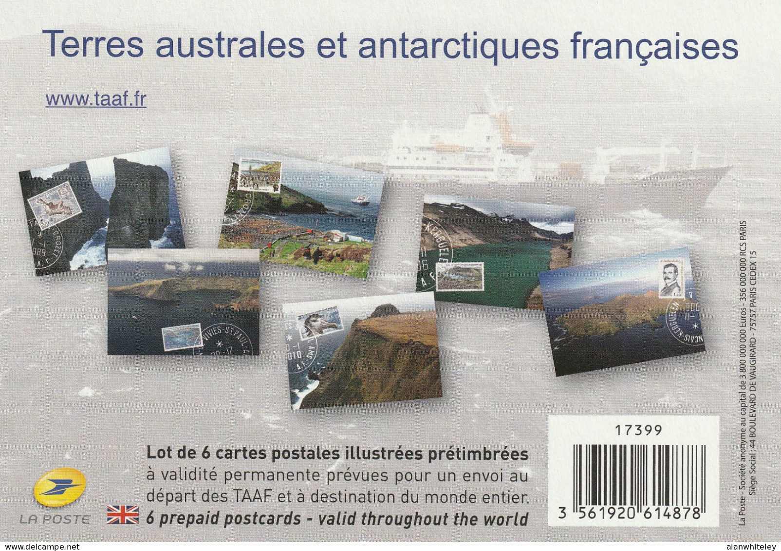 TAAF 2014 Scenes from the Southern Seas & Antarctica : Set of 6 Pre-Paid Postcards MINT/UNUSED