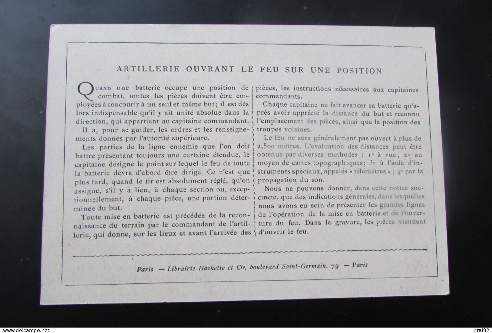 Chromo "Librairie HACHETTE Et Cie - PARIS" - Série "Soldats Français En Campagne" - Andere & Zonder Classificatie