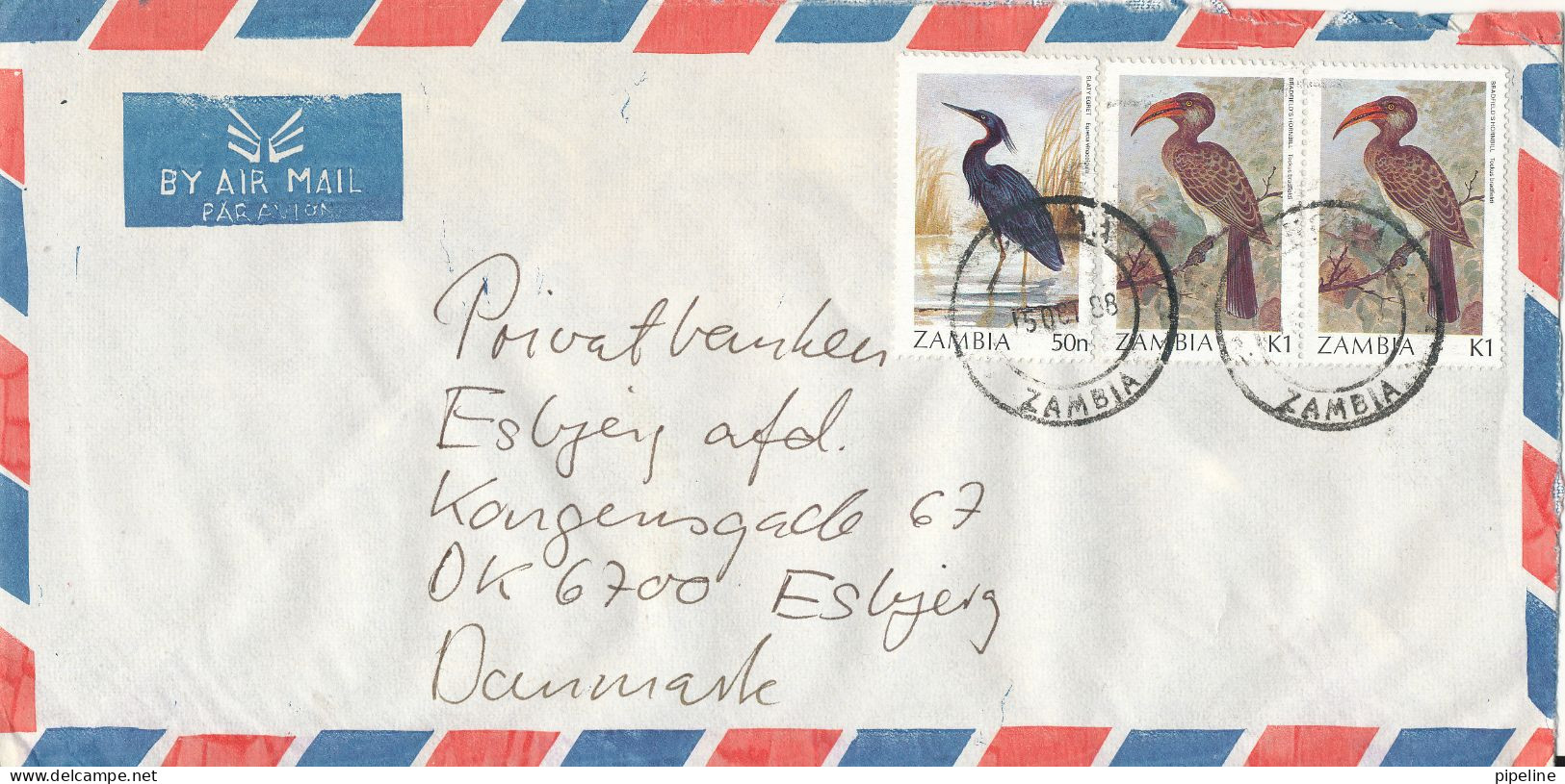Zambia Air Mail Cover Sent To Denmark 15-10-1988 Topic Stamps BIRDS - Zambia (1965-...)