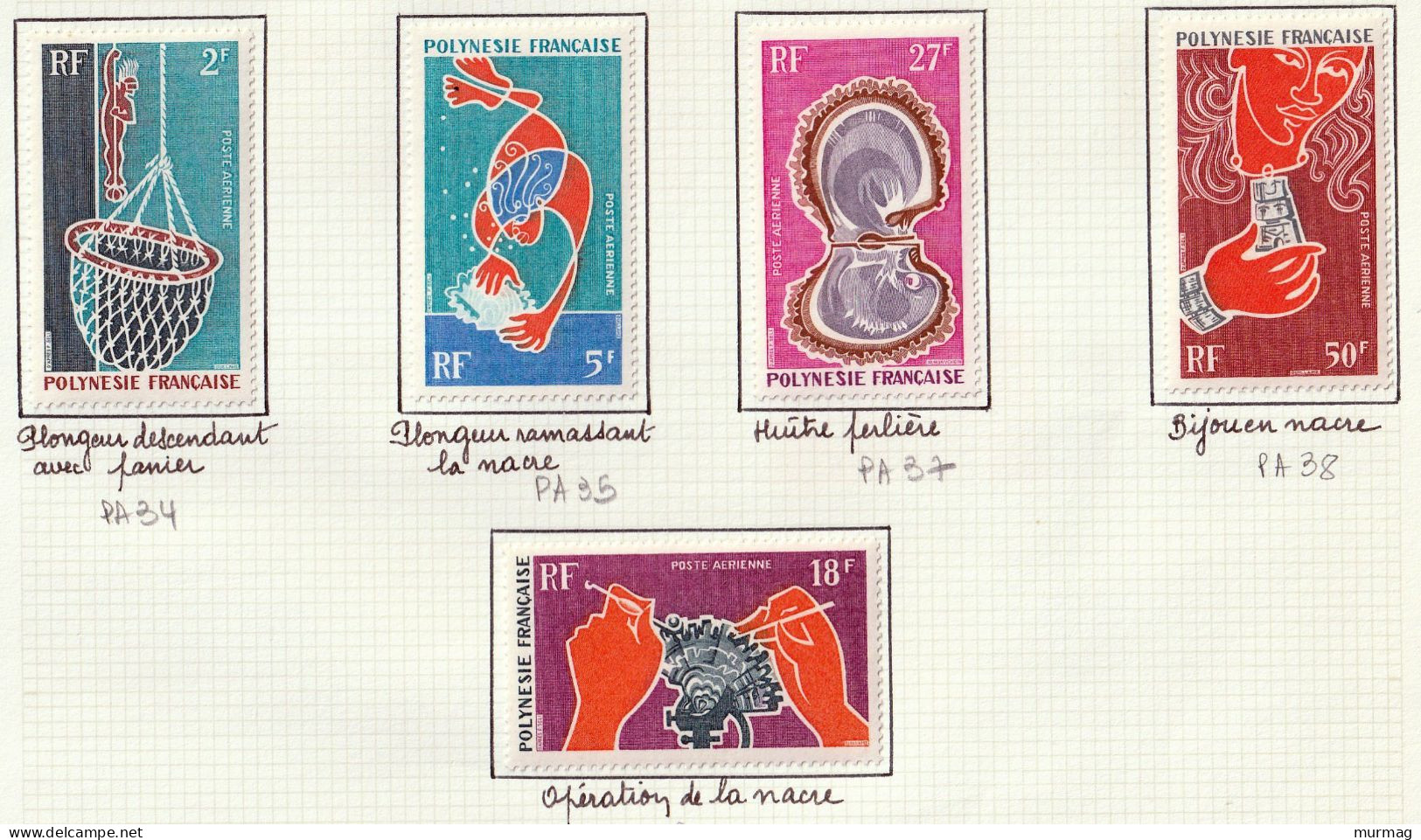 POLYNESIE FRANCAISE - Huître Perlière, Plongeur - Y&T PA 34-38 - 1970 - MH - Unused Stamps