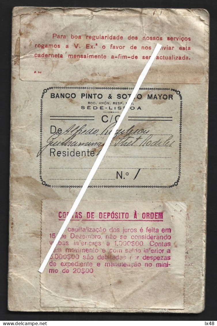 Rara Caderneta Banco Pinto & Sotto Mayor B.P.S.M. 1944. Passbook Of Banco Pinto & Sotto Mayor B.P.S.M. 1944. Savings. - Portugal