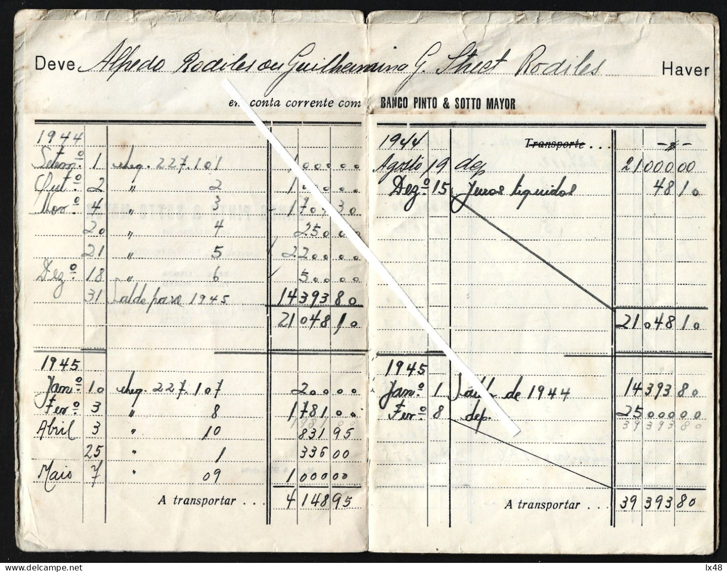 Rara Caderneta Banco Pinto & Sotto Mayor B.P.S.M. 1944. Passbook Of Banco Pinto & Sotto Mayor B.P.S.M. 1944. Savings. - Portugal