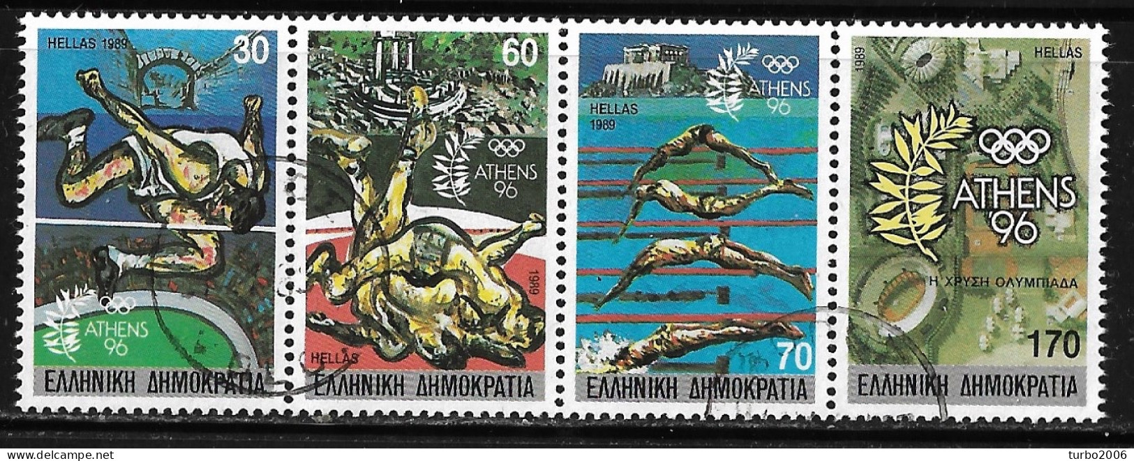 GREECE 1989 Greece, Home Of The Olympic Games 4 Sides Perforated Used Strip Vl. 1774 / 1777 - Used Stamps