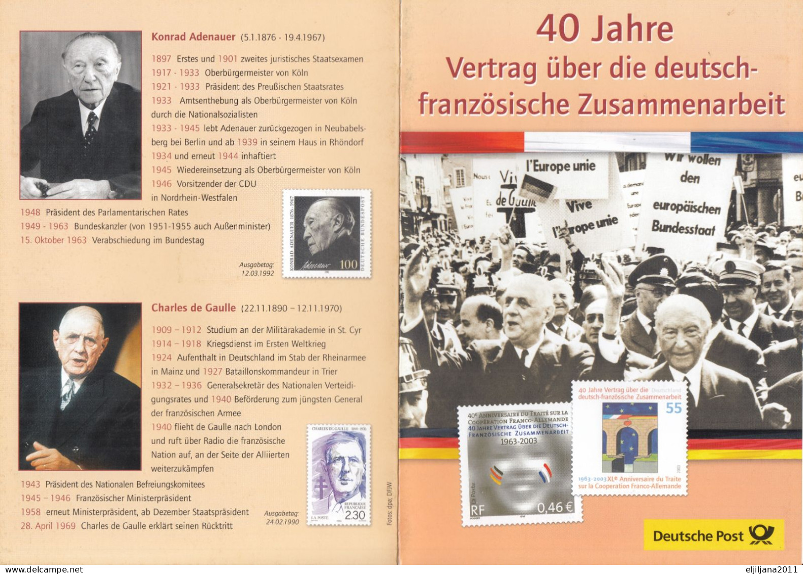 Germany - France 2003 ⁕ Deutschland Mi.2311 & Frankreich Mi.3681 ⁕ FDC Folder Booklet - Erstausgabe / Ersttagsstempel - 2001-2010