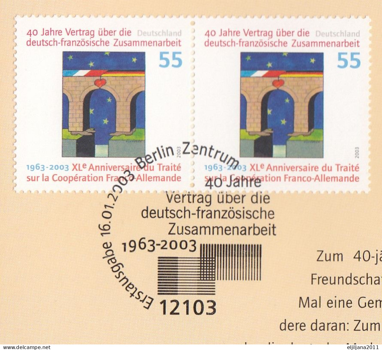 Germany - France 2003 ⁕ Deutschland Mi.2311 & Frankreich Mi.3681 ⁕ FDC Folder Booklet - Erstausgabe / Ersttagsstempel - 2001-2010