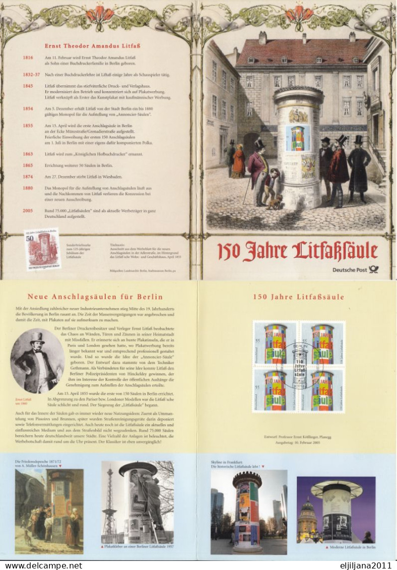 Germany 2005 ⁕ 150 Jahre Litfaßsäule Mi.2444 X4 (advertising Column) ⁕ FDC Booklet - Erstausgabe / Ersttagsstempel - 2001-2010