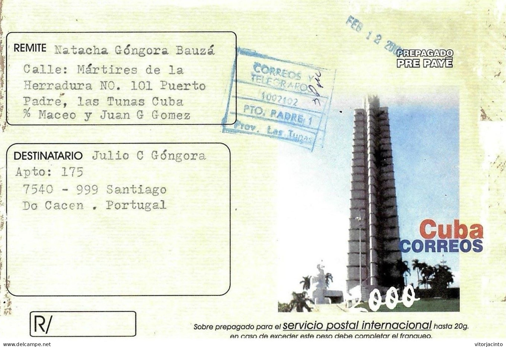 Cuba - PAP - "Correo Prepagado" - (International Postal Service) - "Revolution Square - Monument To José Martí" - Briefe U. Dokumente