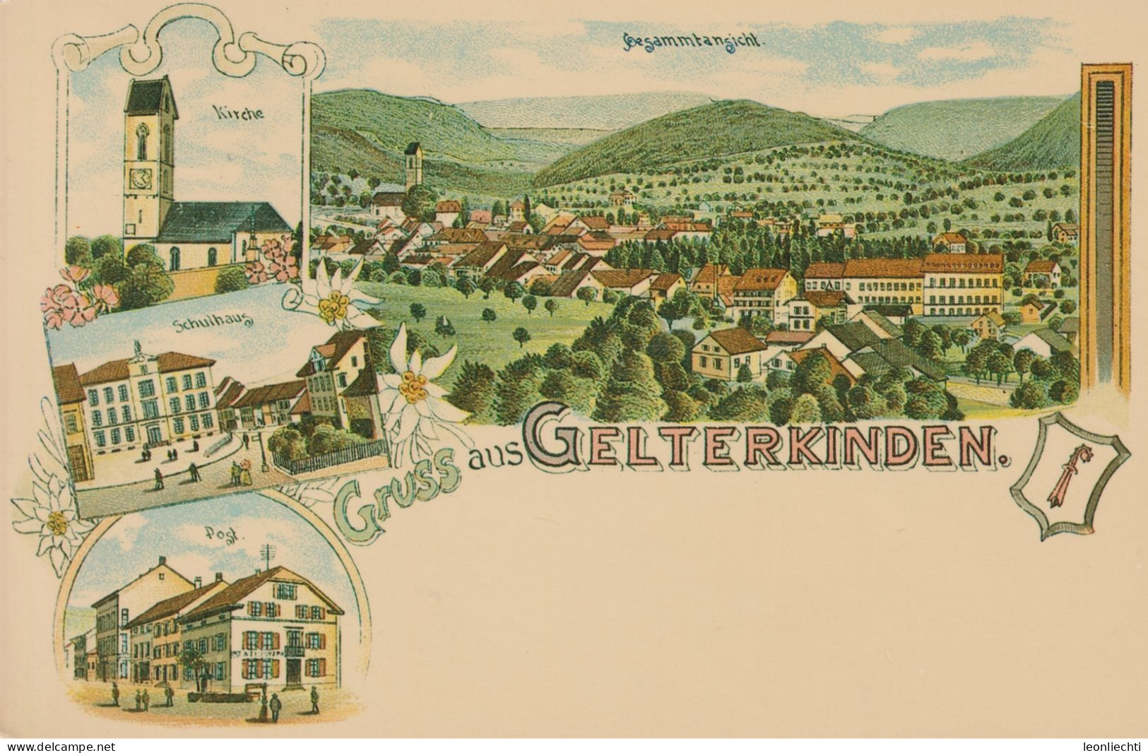 Gruss Aus Gelterkinden, Repr. Lithoansicht Um 1895, BM: Zum: 599,Mi: 1105, ° 4000 Basel Briefversand 5.4.1985 - Sissach