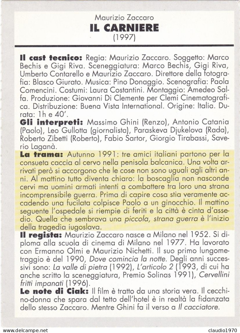 CINEMA - IL CARNIERE - 1997 - PICCOLA LOCANDINA CM. 14X10 - Cinema Advertisement