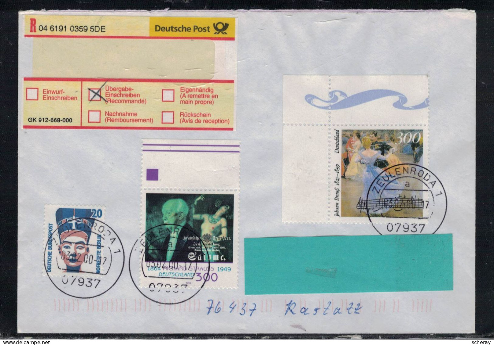 LOT RFA  058   BRIEF EINSCHREIBEN ZEULENRODA  03/02/00 - R- & V- Vignetten