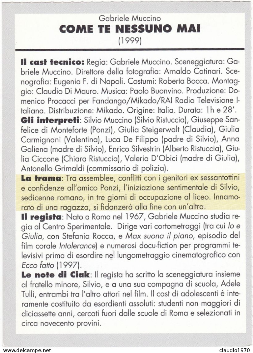 CINEMA - COME TE NESSUNO MAI - 1999 - PICCOLA LOCANDINA CM. 14X10 - Publicité Cinématographique