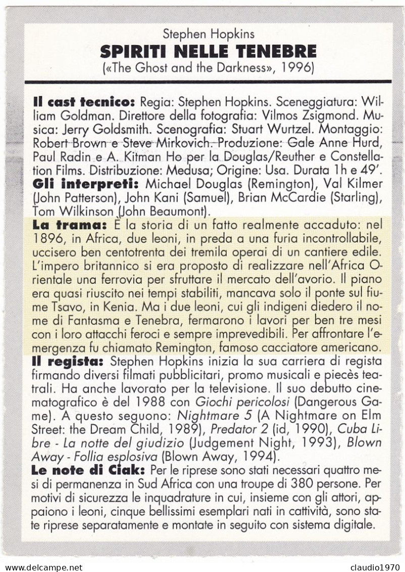CINEMA - SPIRITI NELLE TENEBRE- 1996 - PICCOLA LOCANDINA CM. 14X10 - Publicité Cinématographique