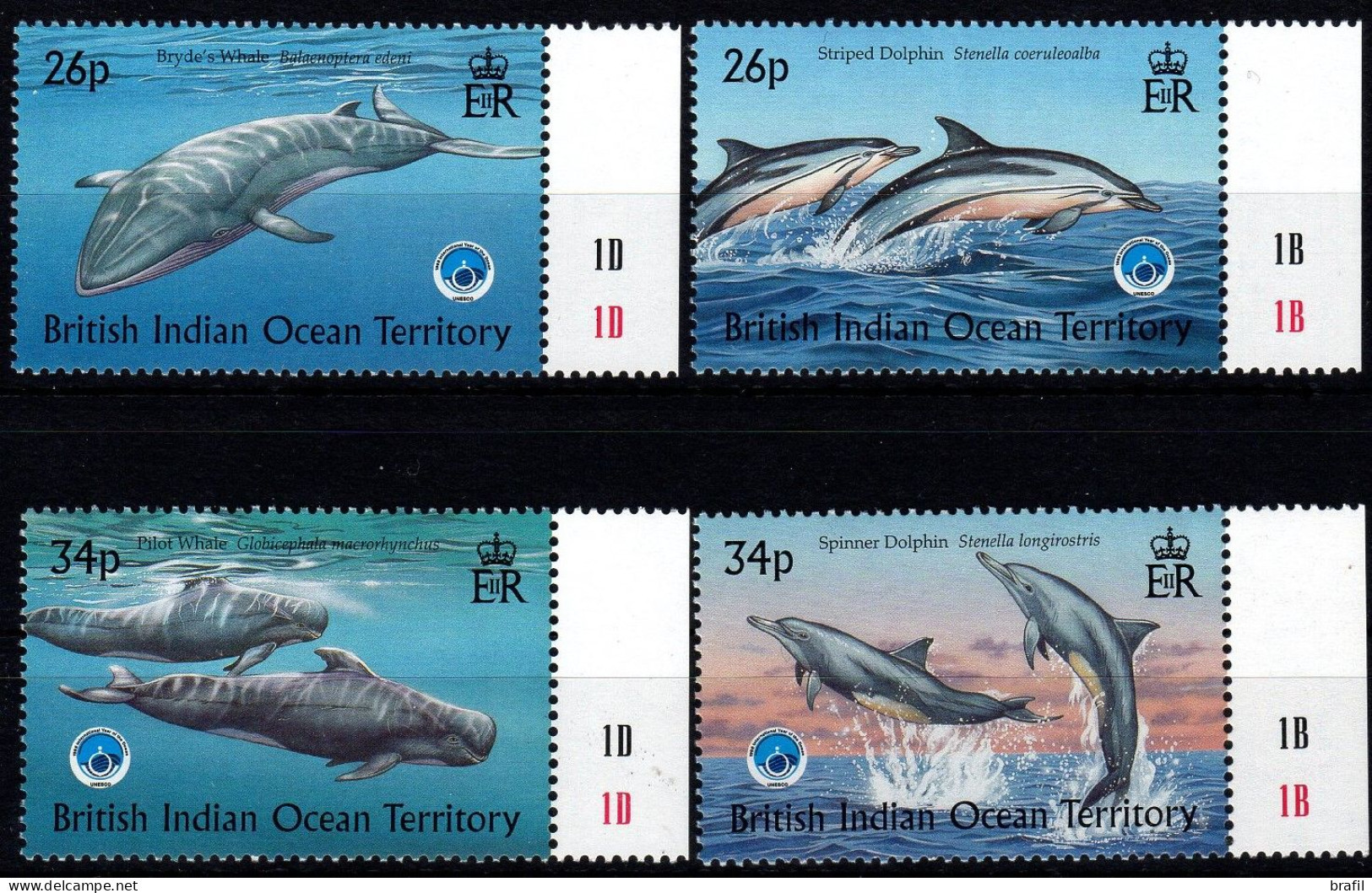 1998 Trritorio Britannico Oceano Indiano, Baleines Balene Delfini , Serie Completa Nuova (**) - Britisches Territorium Im Indischen Ozean