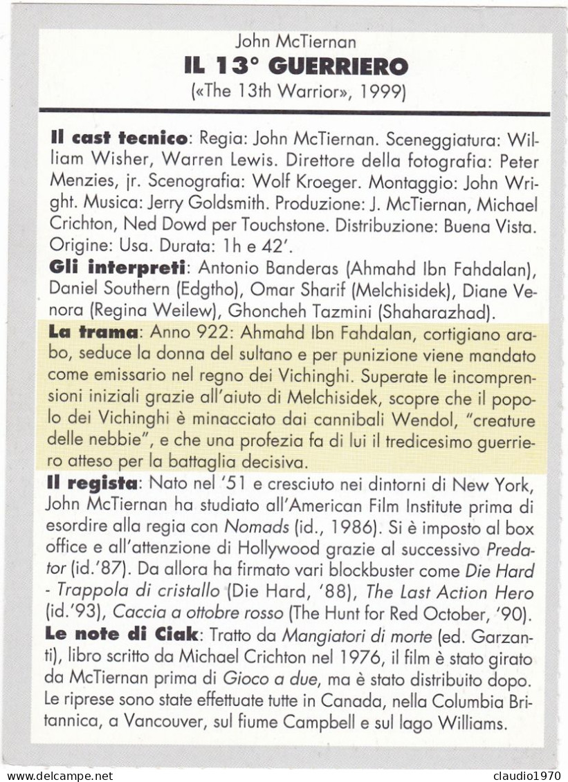 CINEMA - IL 13° GUERRIERO - 1999 - PICCOLA LOCANDINA CM. 14X10 - Publicité Cinématographique