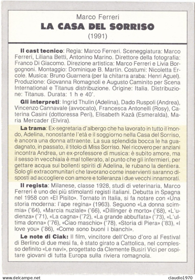 CINEMA - LA CASA DEL SORRISO - 1991 - PICCOLA LOCANDINA CM. 14X10 - Publicité Cinématographique