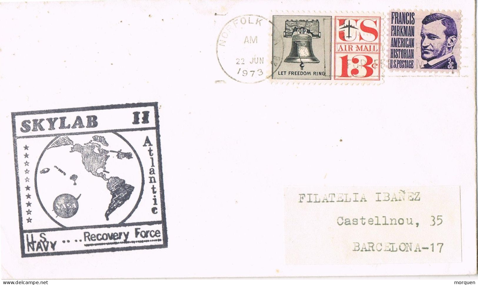 53742. Carta NORFOLK (VA)  USA 1973. Space, U.S. Navy SKYLAB II - Covers & Documents
