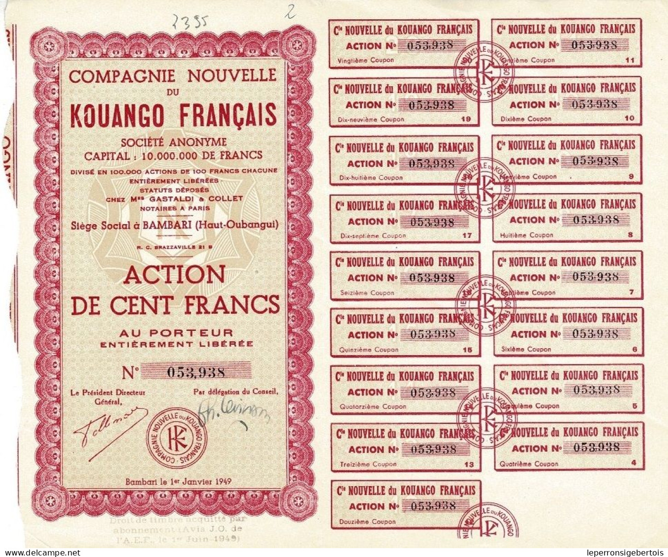 - Lot De 3 Titres Africains - 1 Cie Nouvelle Du Kouango Français - 1 Palmeraies Africaines - 1 Gabon Niari - - Afrika