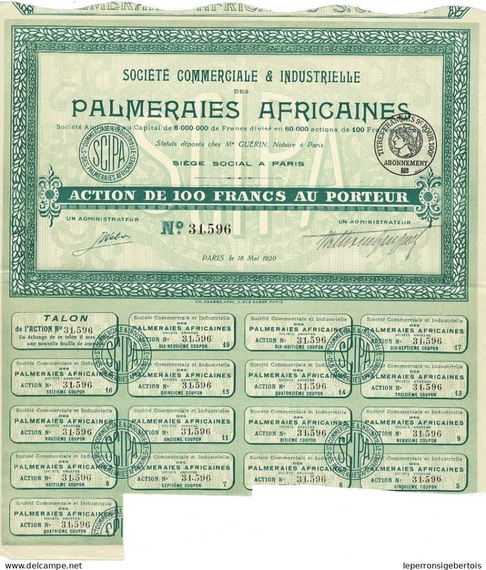 - Lot De 3 Titres Africains - 1 Cie Nouvelle Du Kouango Français - 1 Palmeraies Africaines - 1 Gabon Niari - - Africa