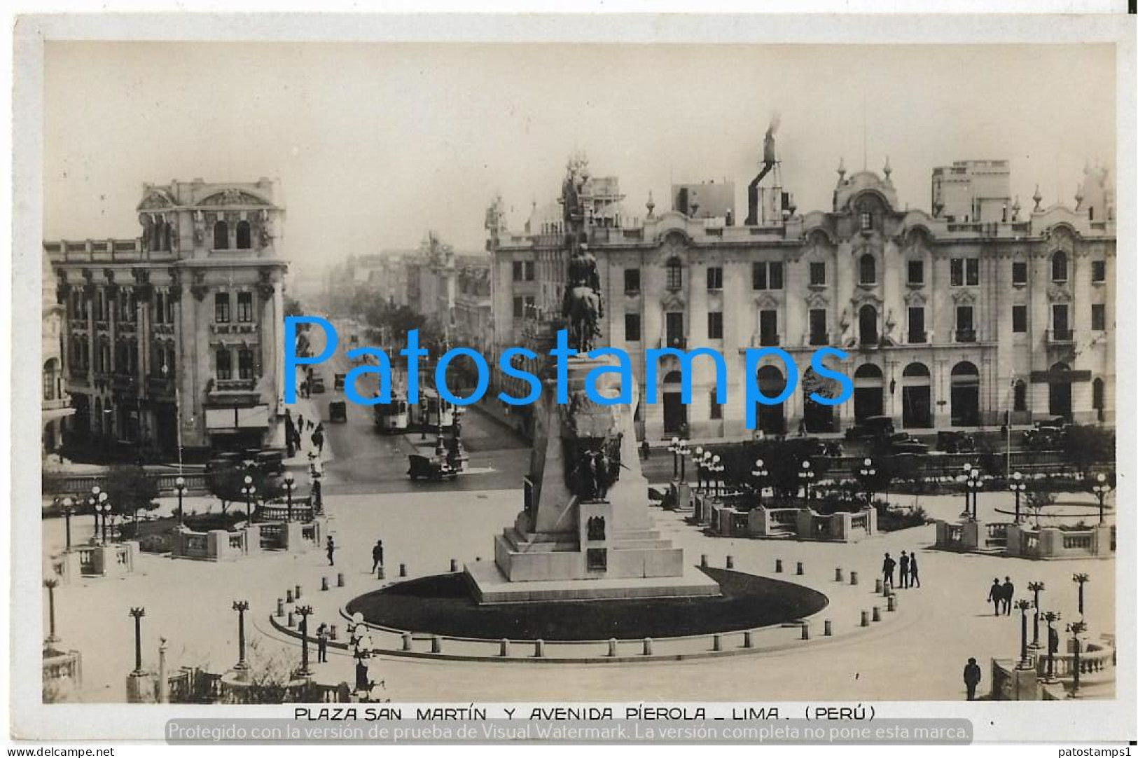 222973 PERU LIMA PLAZA SAN MARTIN Y AVENIDA PIEROLA TRAMWAY TRANVIA CIRCULATED TO ITALY POSTAL POSTCARD - Pérou