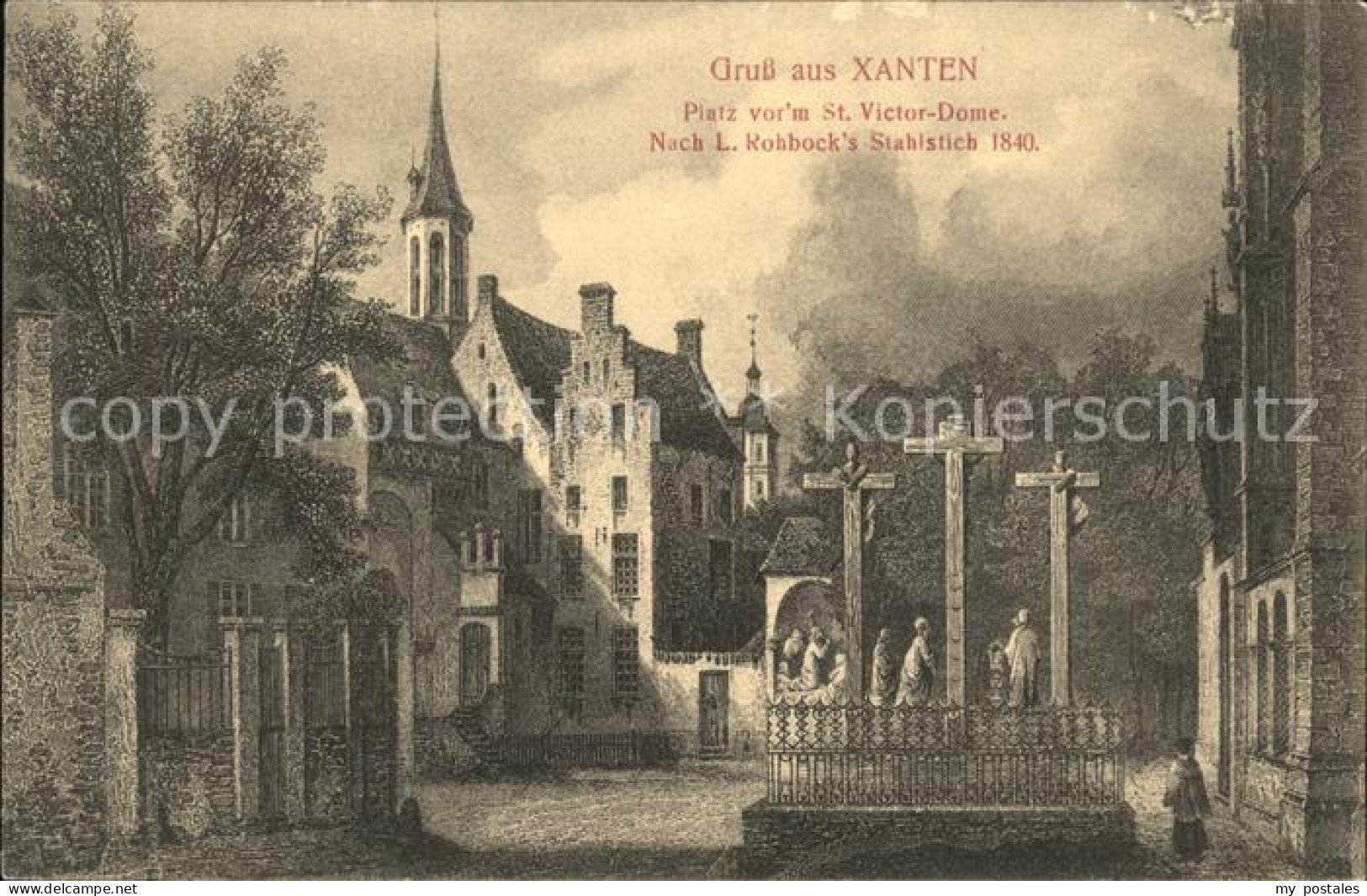 41549813 Xanten Platz Vor Dem St Victor Dome Stahlstich Xanten - Xanten