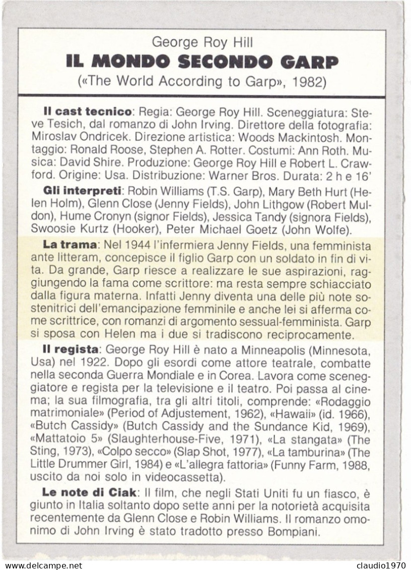 CINEMA - IL MONDO SECONDO GARP - 1982 - PICCOLA LOCANDINA CM. 14X10 - Publicité Cinématographique