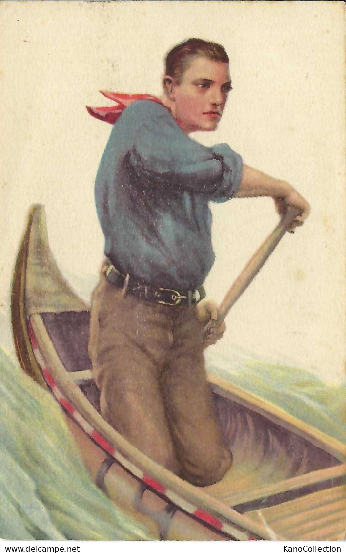 Trapper In Kanu, Illustration, Rückseite Beschrieben - Amérique