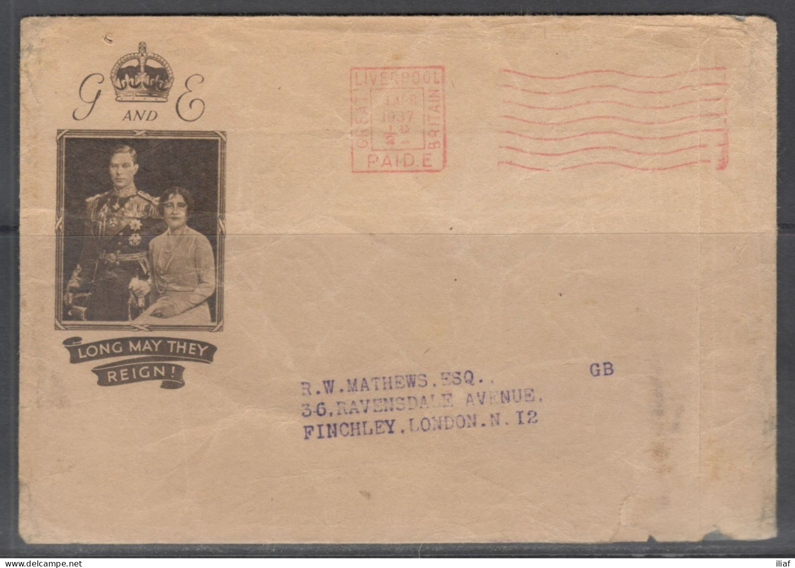 Great Britain - United Kingdom. Metter Cancellation On Letter, Sent From Liverpool On 4.04.1937 To London - Cartas & Documentos