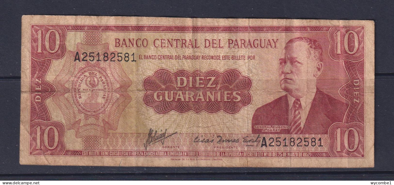 PARAGUAY - 1963 10 Guaranies Circulated Banknote - Philippines