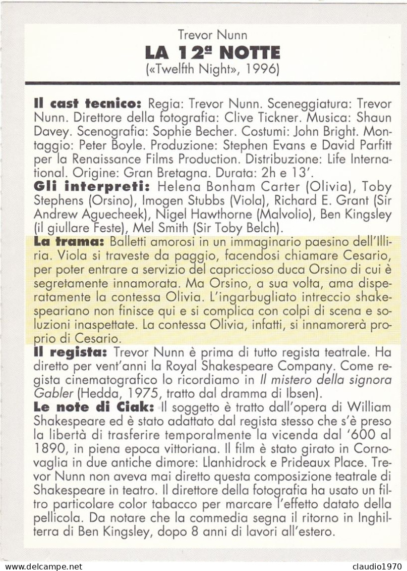 CINEMA - LA 12 NOTTE - 1996 - PICCOLA LOCANDINA CM. 14X10 - Werbetrailer