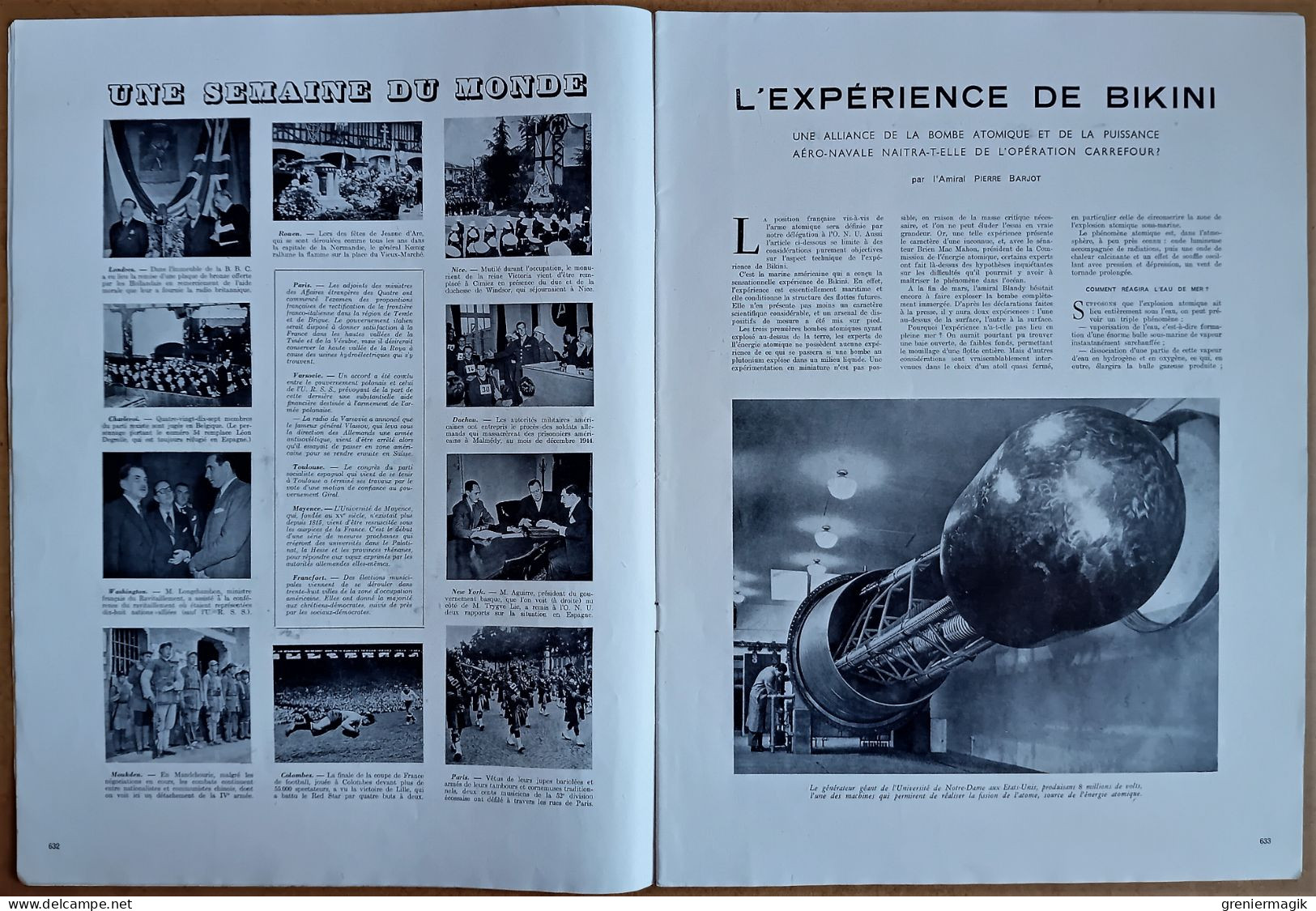 France Illustration N°36 08/06/1946 Expérience De Bikini Opération Carrefour Bombe Atomique/Abdallah 1er Transjordanie - General Issues