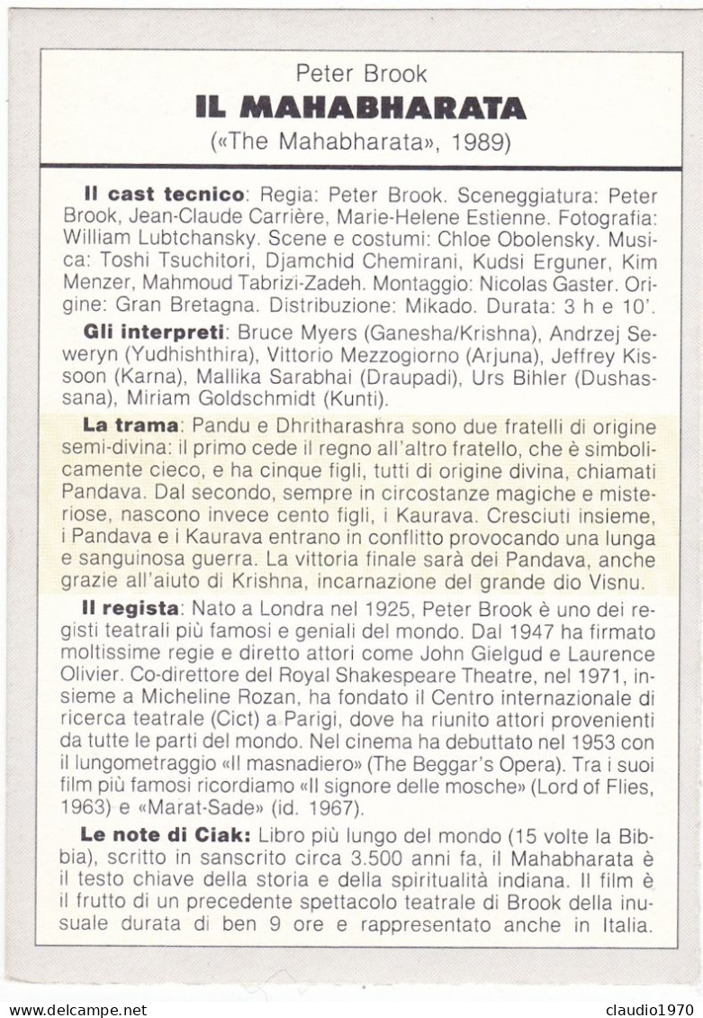CINEMA - IL MAHABHARATA - 1989 - PICCOLA LOCANDINA CM. 14X10 - Werbetrailer