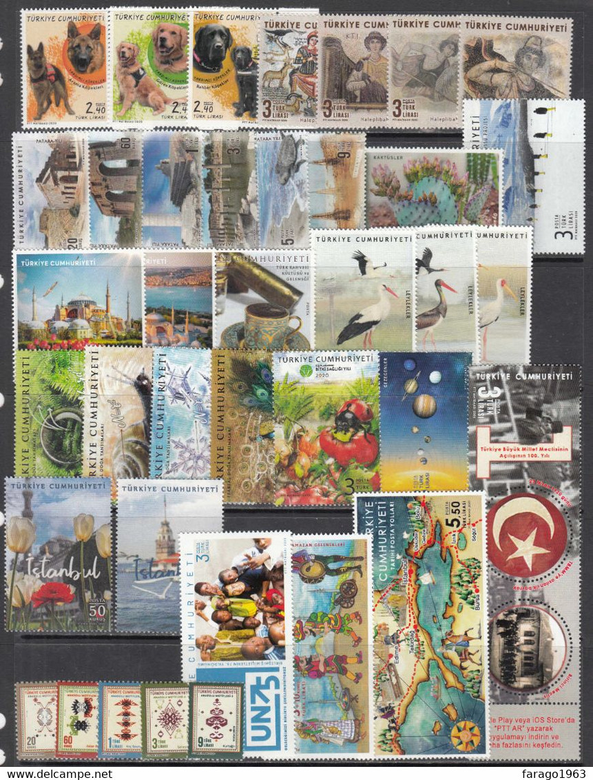 2020 Turkey Collection Of 38 Stamps + 8 Souvenir Sheets  MNH - Nuovi