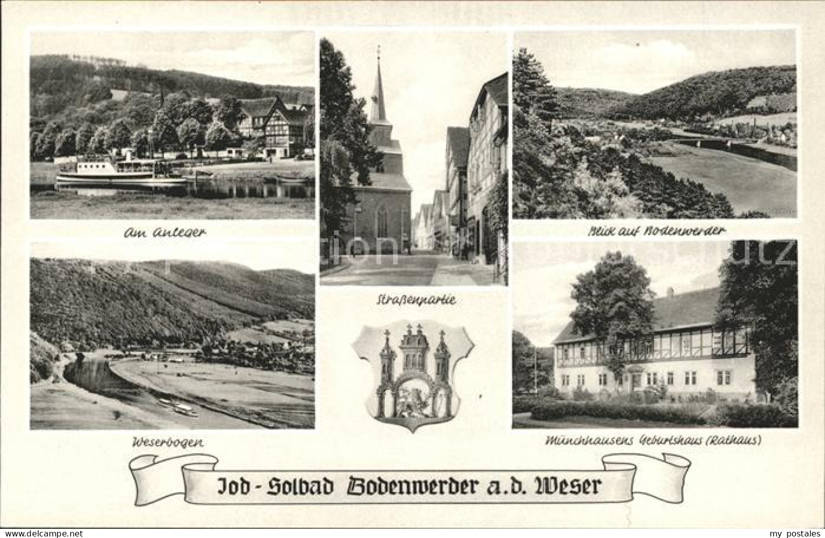 41548943 Bodenwerder Boot Anleger Strassenpartie Kirche Weserbogen Muenchhausens - Bodenwerder