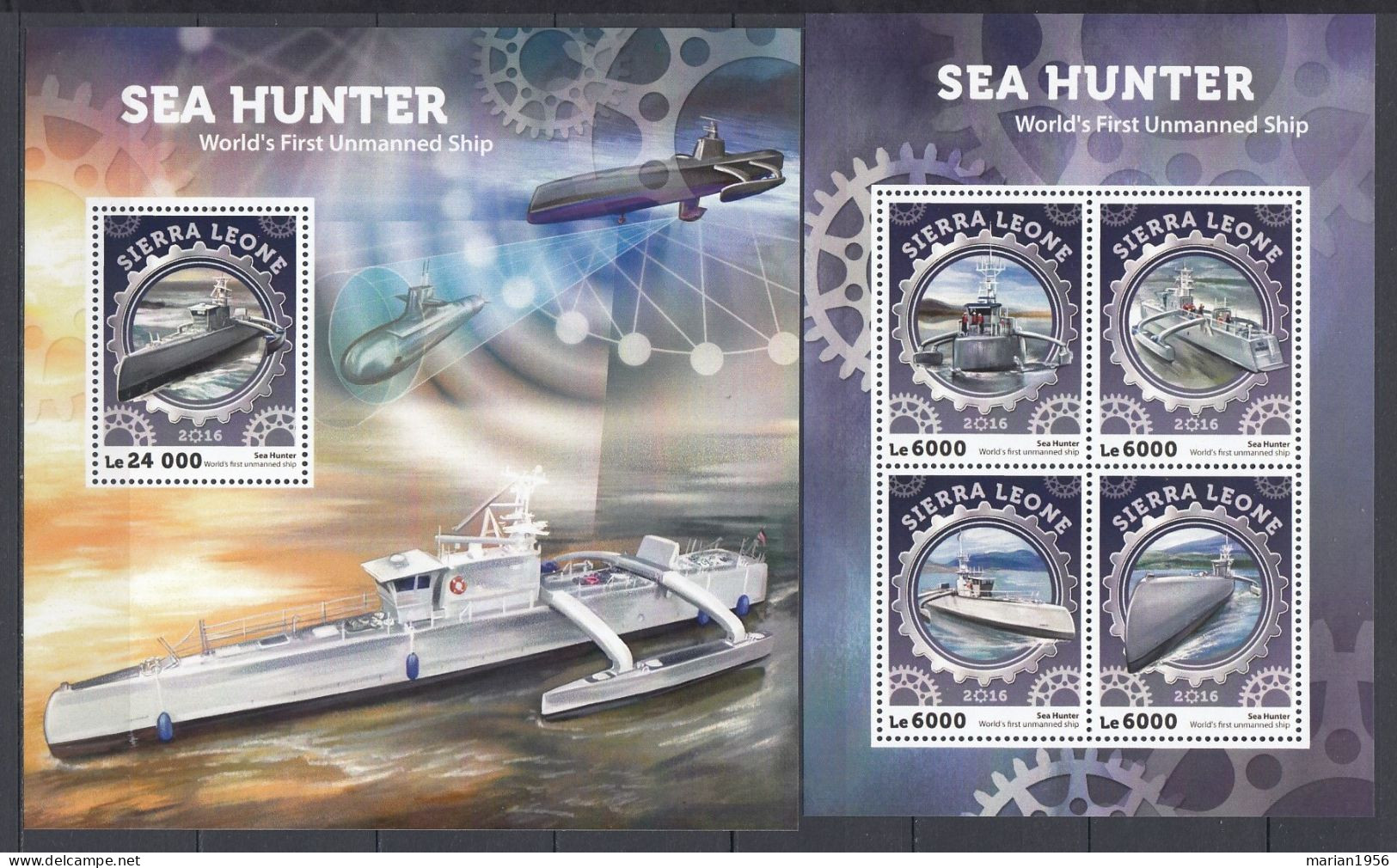 Sierra Leone 2016 - SUBMARINES - SEA HUNTER  -  B.F. + BL - MNH - Submarines