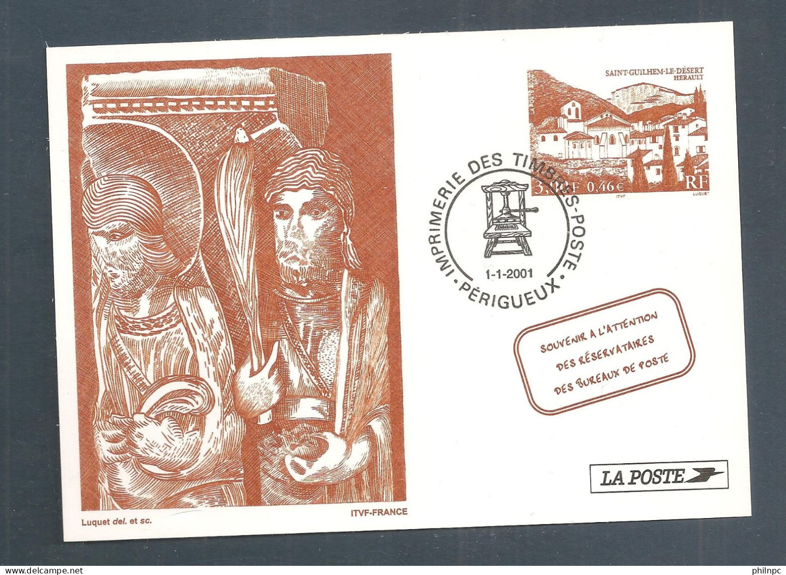 France, Entier Postal, Souvenir Philatélique, 3310, Oblitéré Périgueux, TTB, Saint Guilhem Le Désert, Hérault - Pseudo-officiële  Postwaardestukken