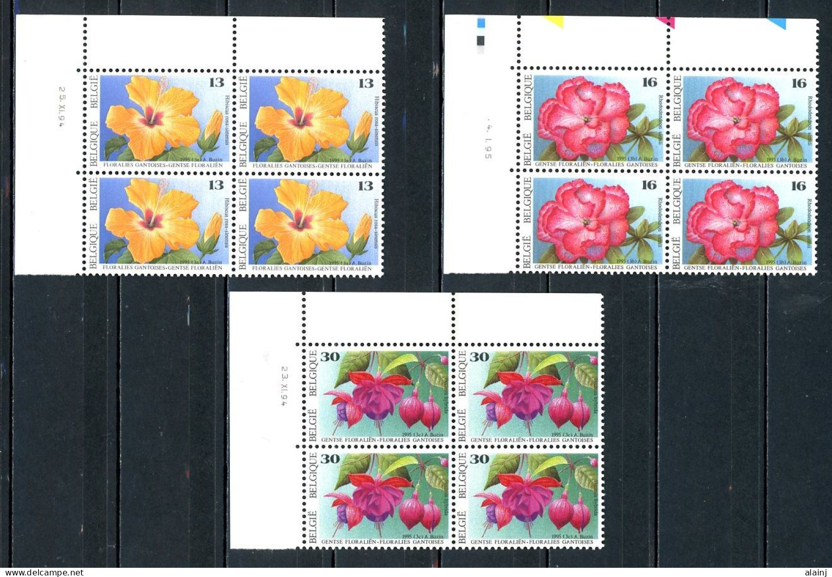 BE   2589 - 2591  XX   ---  Floralies Gantoises  --  Blocs De 4 Coin De Feuille  --  Parfait état - Datiert