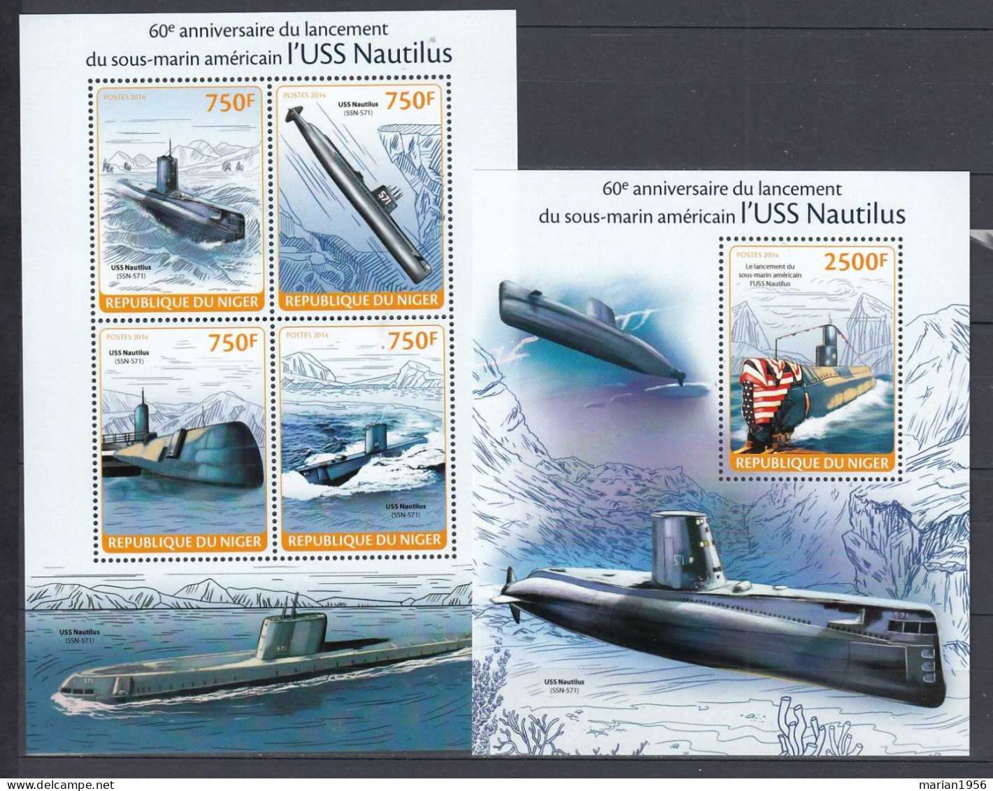 Niger 2014 - SUBMARINE  -  B.F. + BL - MNH - Submarinos