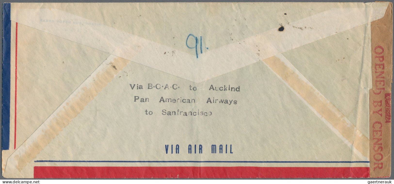 Bahrain: 1941 Censored Airmail Envelope Used From Bahrain To San Anselmo, Cal., - Bahreïn (1965-...)