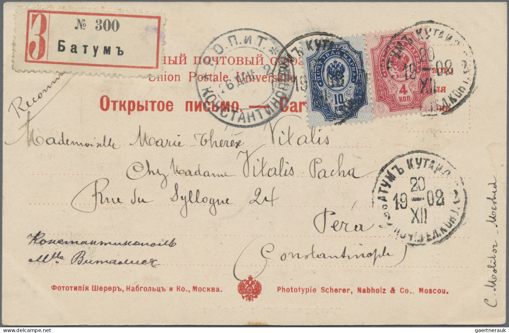 Batum: 1902 Two Different Picture Postcards Sent Registered To Pera, Constantino - Batum (1919-1920)