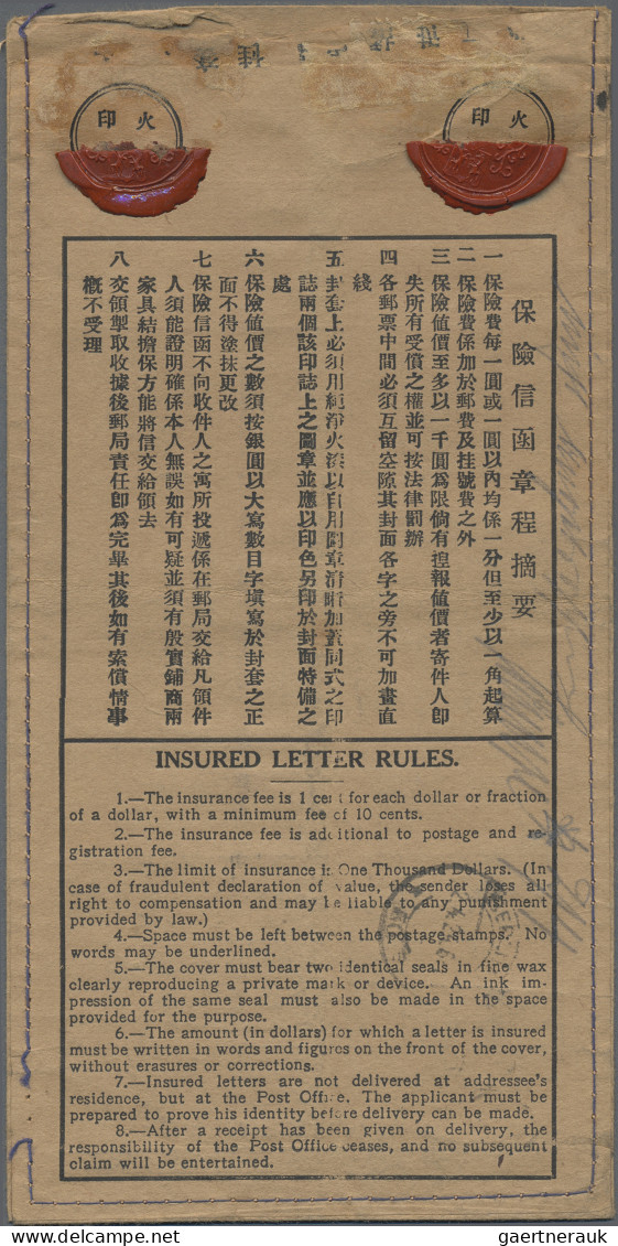 China: 1923, Reaper 30 C. (3) Tied "SHANGHAI 21.1.24" To Official "Insured Lette - Lettres & Documents