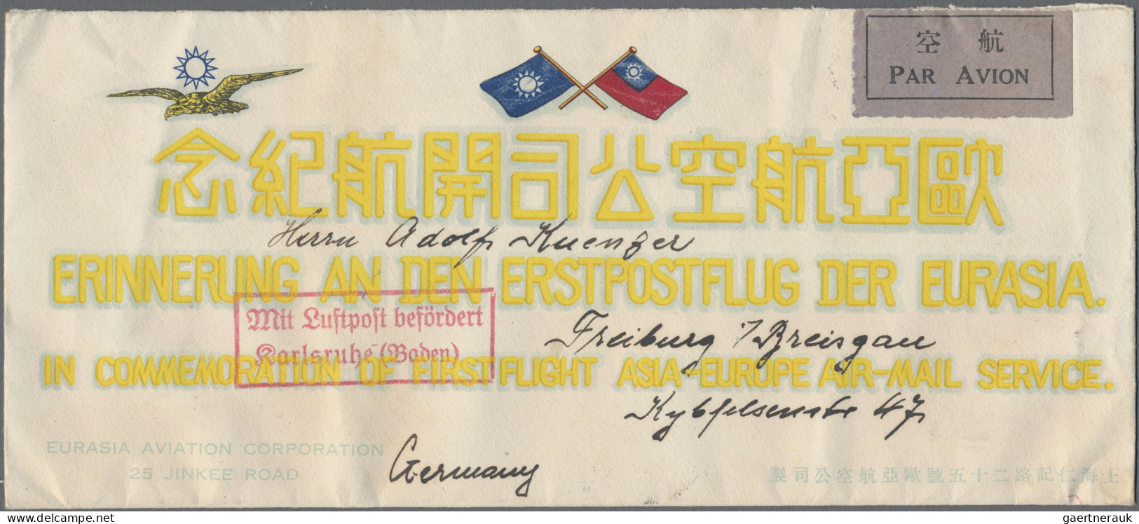 China: 1929, Revised Airmails 15 C. Top-margin Pair, 30 C. Tied "Shanghai 25.4.3 - Lettres & Documents