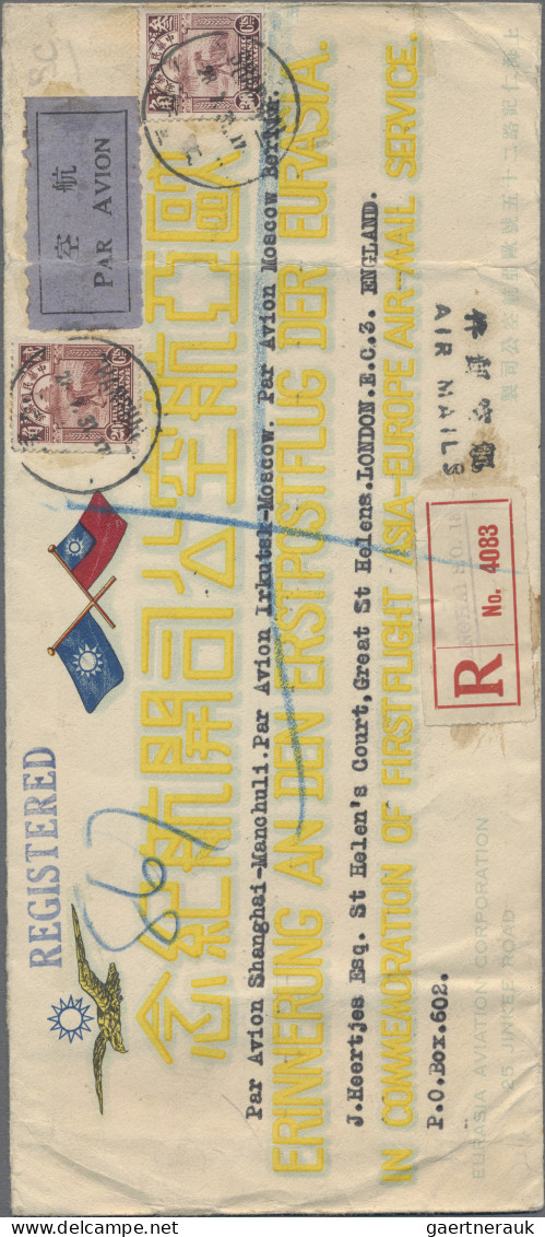 China: 1929, Biplane Airmails 2nd Issue 15 C.-90 C. Cpl. Set With 1926 Junks 10 - Lettres & Documents