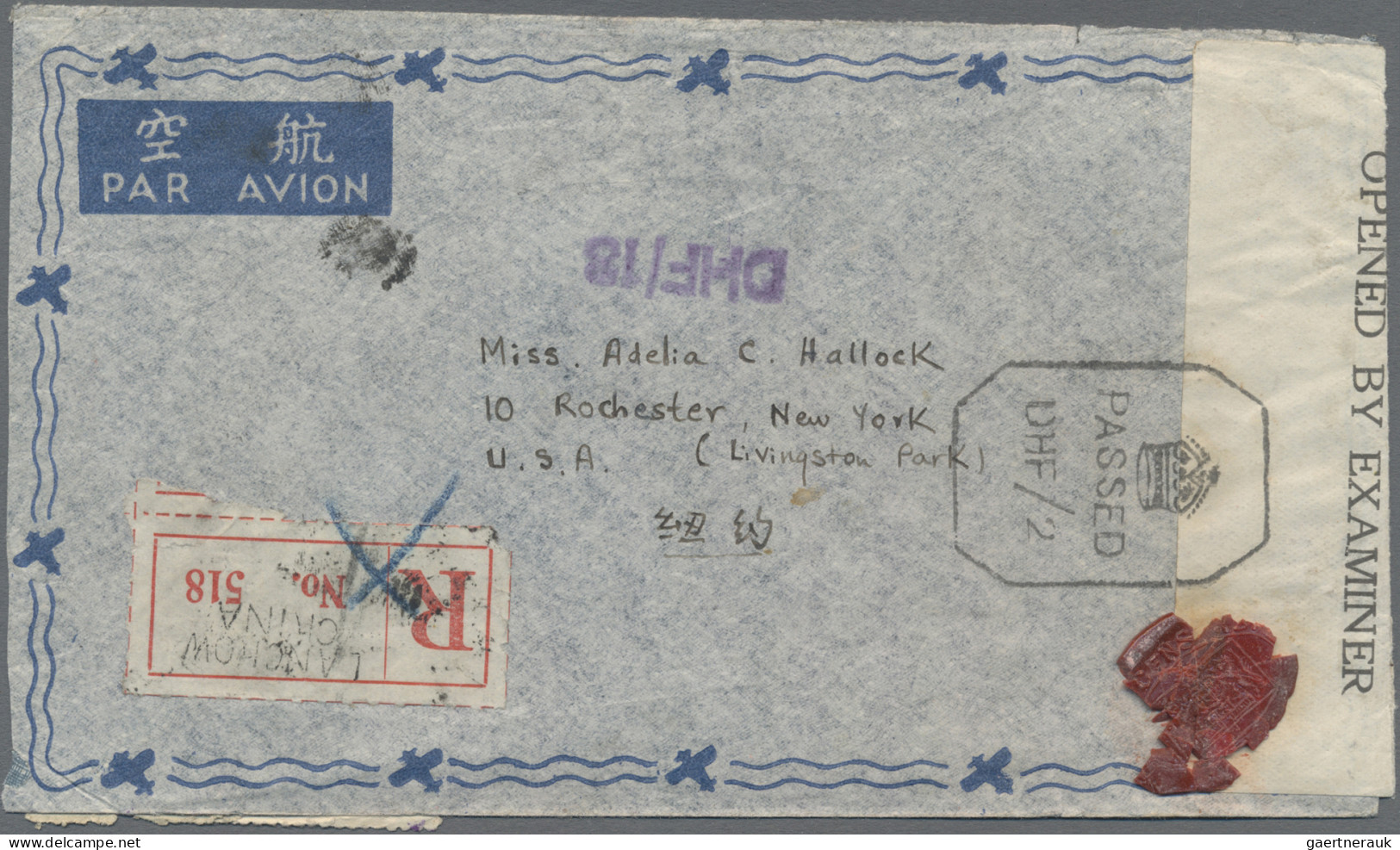 China: 1932/44, Registered Airmail Cover Addressed To New York, U.S.A. Bearing S - Lettres & Documents