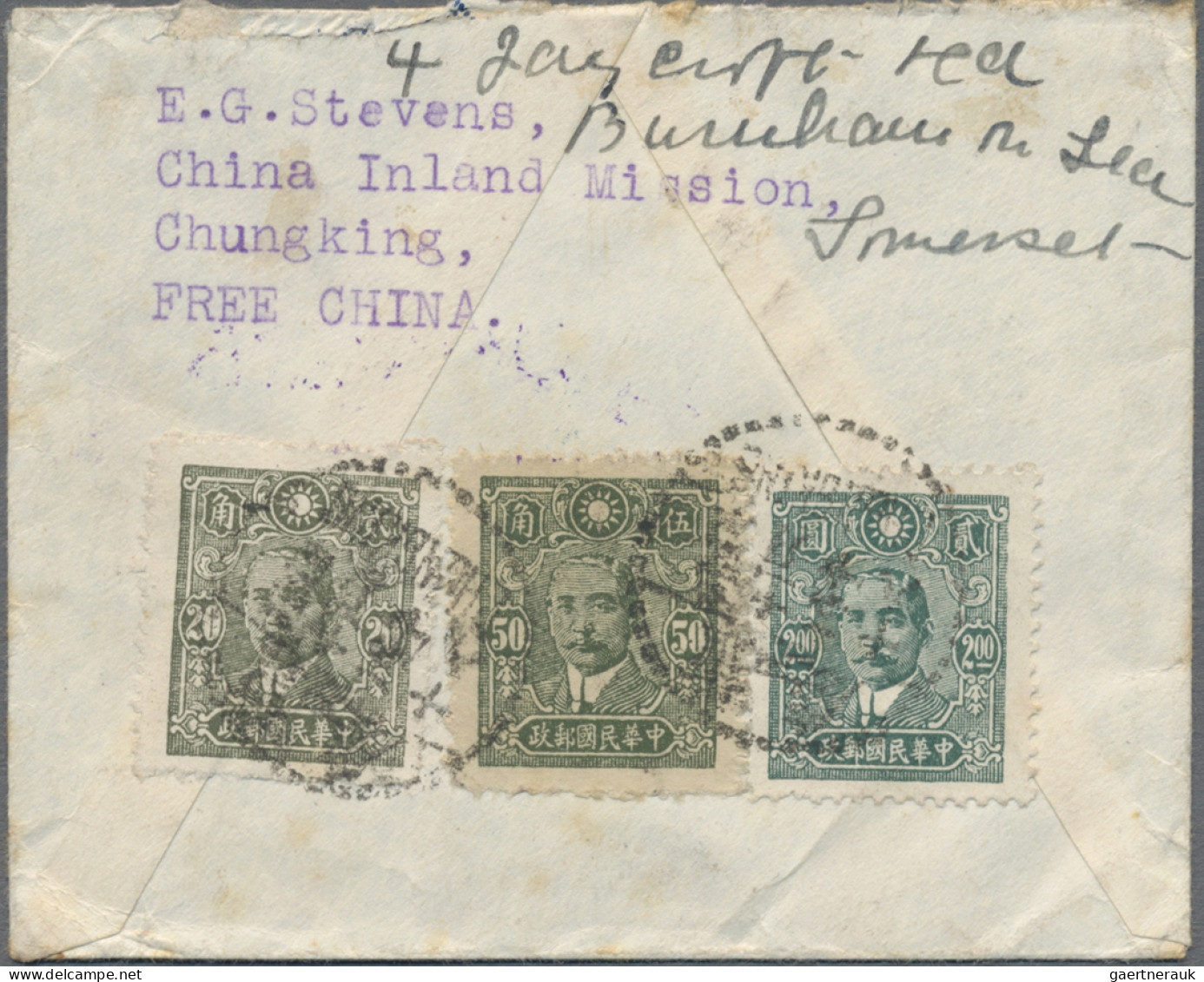 China: 1942/45, Very Small Airmail Cover Addressed To Banbury, England Bearing S - Covers & Documents