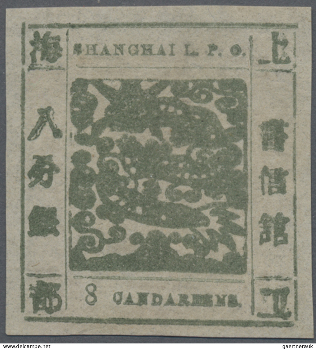 China - Shanghai: 1865 8(Chien)ca Grey-green On Pelure Paper, Printing 59, Wide - Andere & Zonder Classificatie