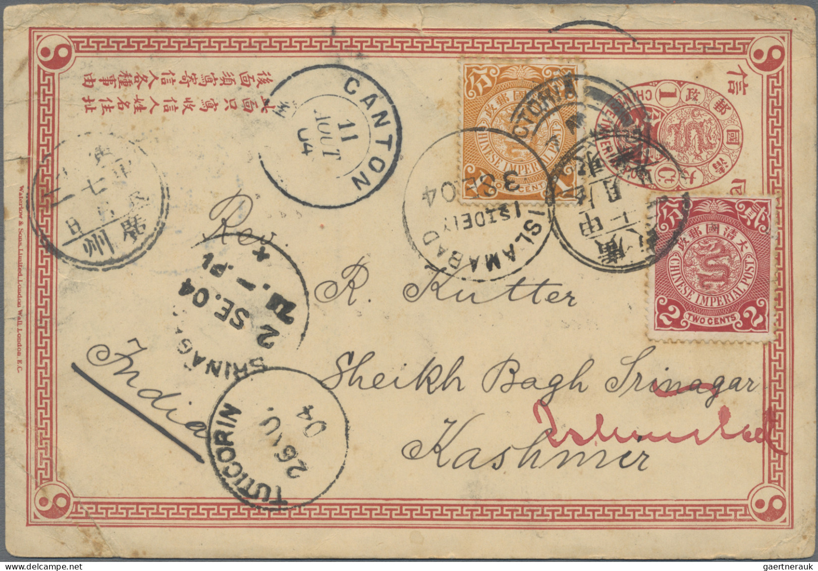 China - Postal Stationery: 1898, Card CIP 1 C., Reply Part Used As Single Card, - Cartes Postales