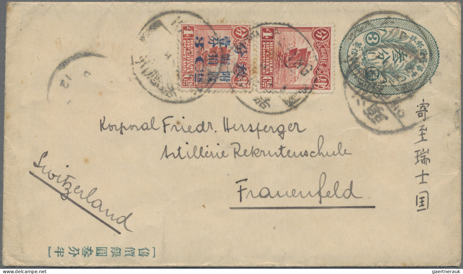 China - Postal Stationery: 1921/22, Correspondence Of Three Entires To Switzerla - Ansichtskarten