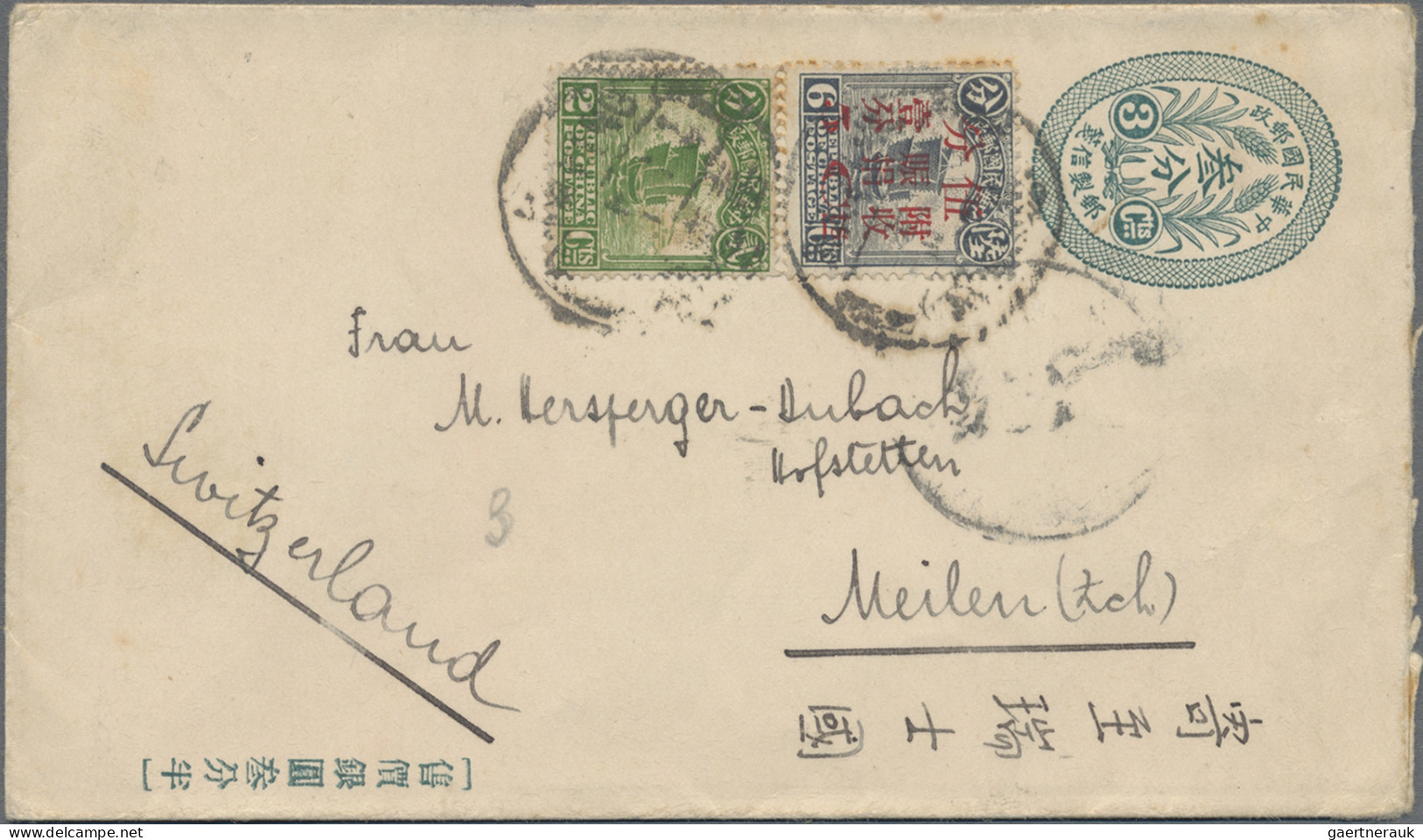 China - Postal Stationery: 1921/22, Correspondence Of Three Entires To Switzerla - Ansichtskarten