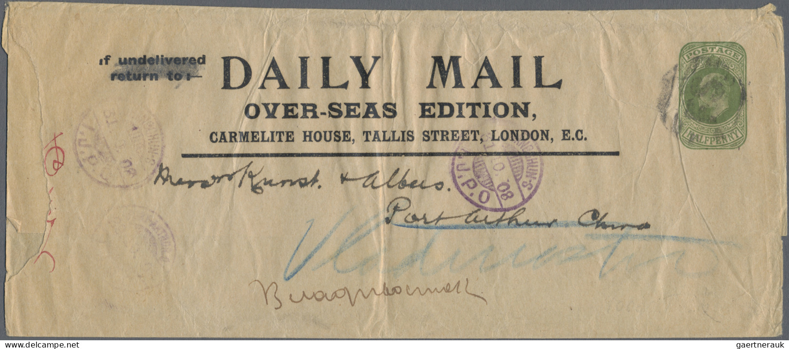 China - Incomming Mail: 1908, Great Britain, Long Stationery Wrapper KEVII ½d Of - Other & Unclassified