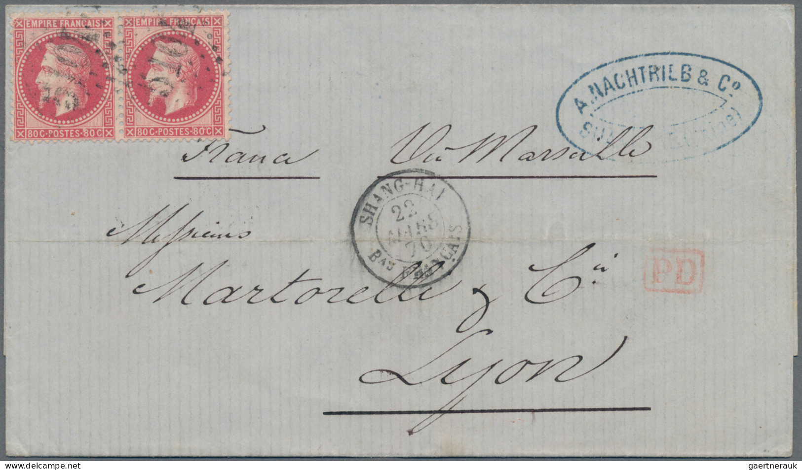 China - Foreign Offices: France, 1870, Empire Laure 80c. Rose, Horizontal Pair W - Andere